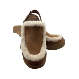 UGG Funkette Chestnut Suede Platform Sheepskin Slingback Slippers‎ 1113474